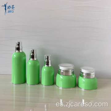 Tarro sin aire cosmético verde para crema para el cuidado de la piel